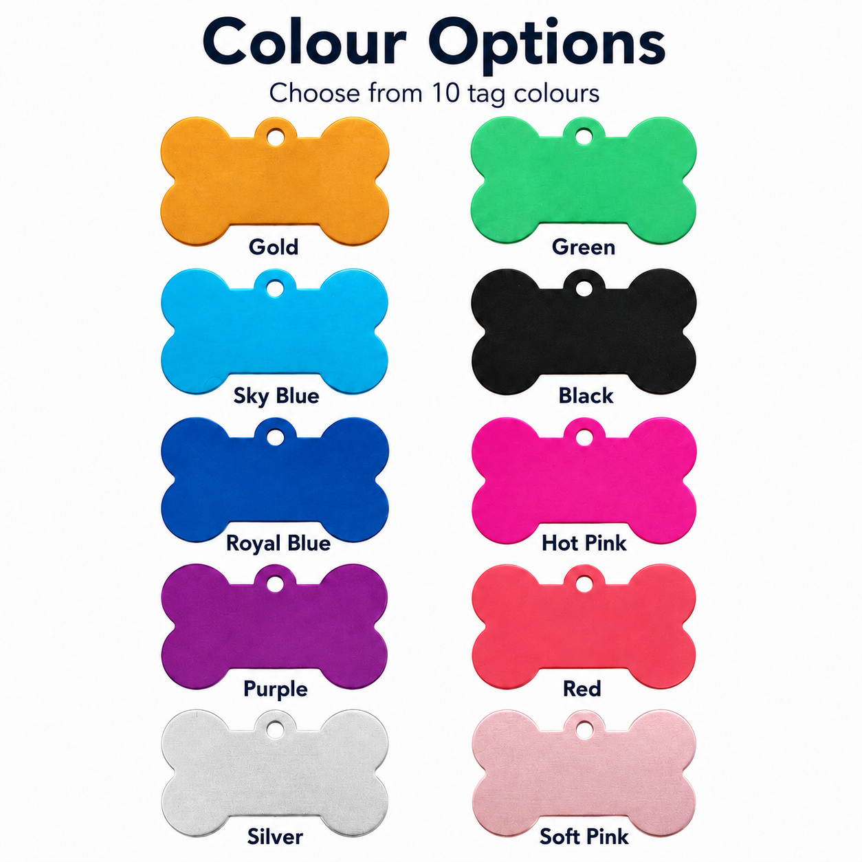 Personalised pet ID tag colours