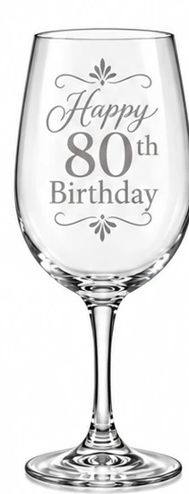 W80-01 Happy 80th Birthday wine glass engraving idea