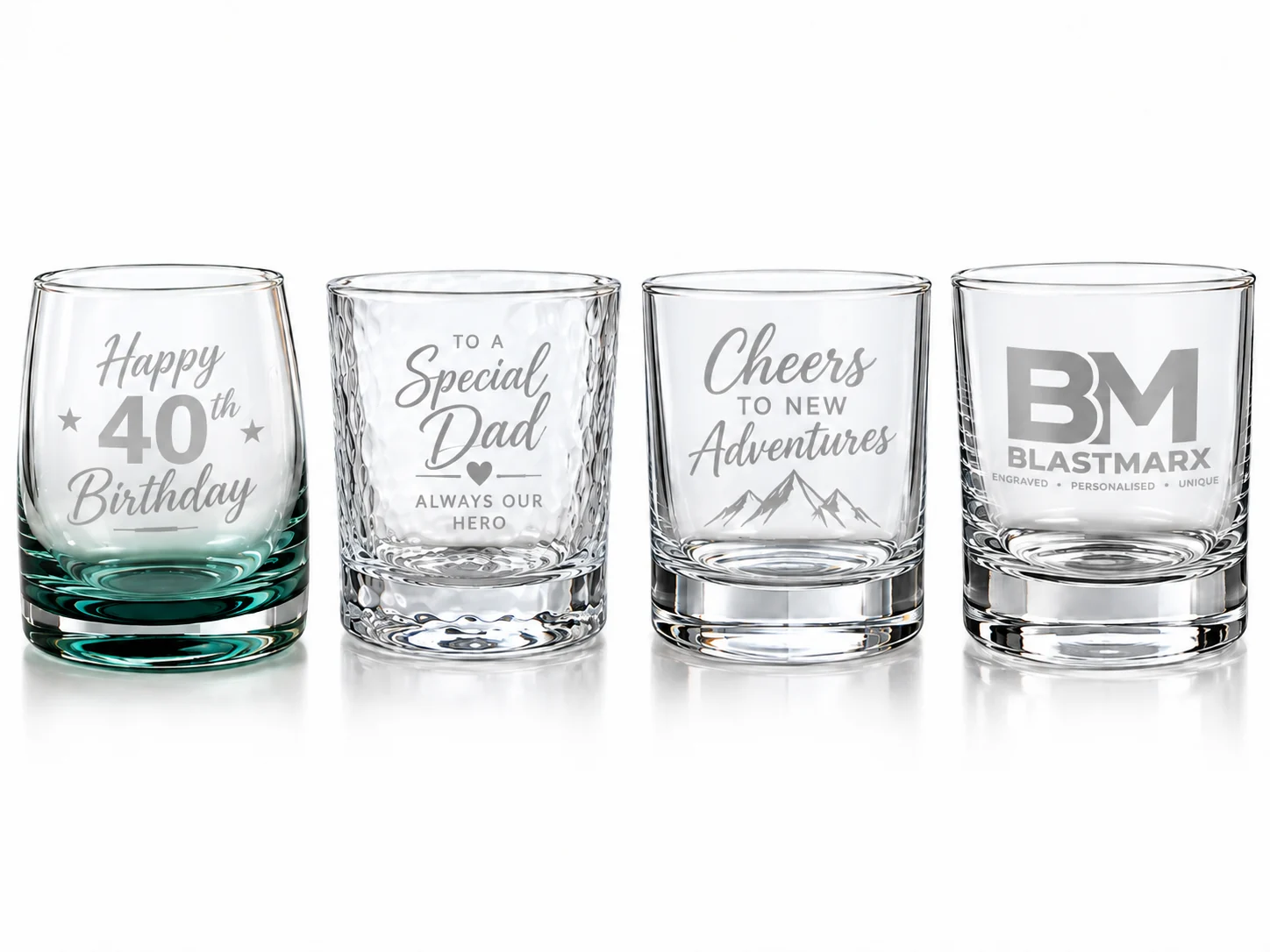 Engraved whisky and tumbler glassware